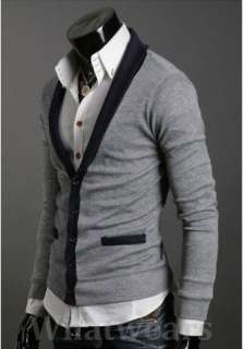 Mens V  Neck Slim Sweater Cardigan Coat Tops Black W08  
