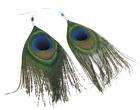 Zad Peacock Feather Long Dangle Drop Bl