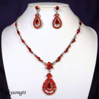 Swarovski Ruby Crystal Rhinestone Necklace Set S1188R  