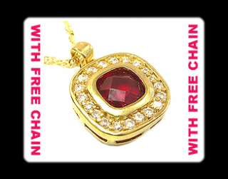Fine Laser Cut Red Ruby 18K Gold Plated Pendant Gift  