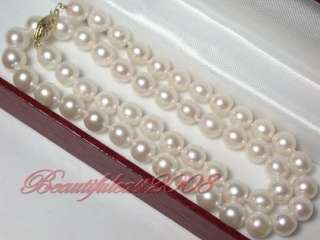 25WHITE 9 10MM AAA AKOYA PEARL NECKLACE 14K/585 CLASP  