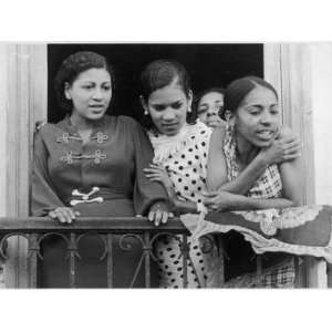 and a Group of Pretty Teenage Girls on a Balcony in Havana, Cuba, West 