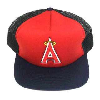 MLB ANAHEIM ANGELS RED BLUE FITTED MESH HAT CAP 7 3/4  