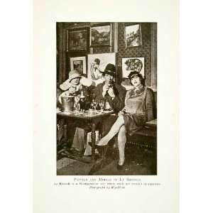 1928 Print Fashion France La Rotonde Cafe Wyndham Artist Montparnesse 