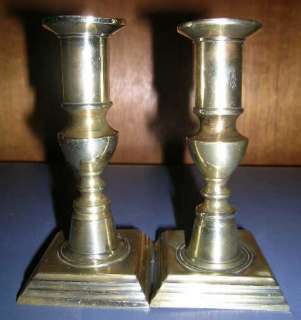 1800 1820 Federal Period Brass Candlesicks w/push ups  