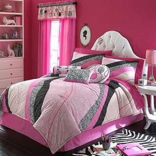   Black White Pink Comforter Set+Drapes+Val+Sheets+Pillows~NEW~Girl/Teen