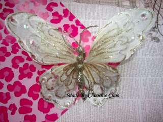 Ivory Cream Gold Sparkle Huge Big Butterfly Hair Clip Bridesmaid 