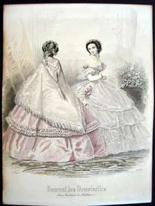 Vintage French Color Gravure de Mode 1859 Journal des Demoiselles 