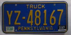 1996 1997 Pennsylvania Truck License Plate 96 97 PA TK  