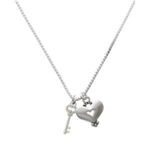Small Clear AB Swarovski Crystals Oval Key and Silver Heart Charm 