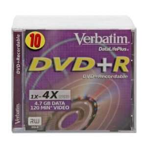  10PK DVD+r 4.7GB 4X Datalifeplubranded with jewel Case 