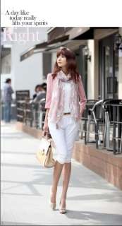 New Korea Womens Elegant Pink Chiffon Stitching Buttons Suit Jacket