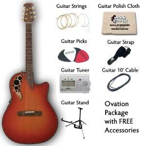  Deal Wood Top Honey Burst Acoustic Electric Guitar   Strings, Picks 