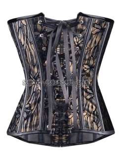 Faux Leather Occult Lily Corset Black Goth Bustier L  
