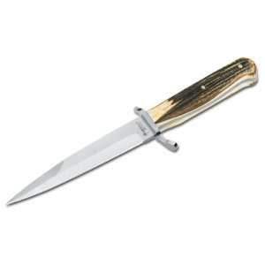  Trench Knife, Stag Handle, Plain, Leather Sheath Sports 