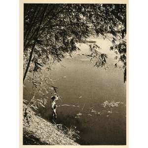  1937 Fisherman Fishing  River Brazil Photogravure 