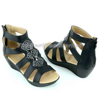   Elegant Womens Ankle Strap Zipper Gladiator Wedges Sandals 208s  