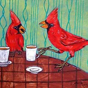 cardinals at coffee shop ceramic animal bird art tile  