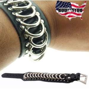 Half Ring Gothic Punk Rave Leather Bracelet Wristband   
