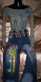 Oil & Grease jeans sheer camo top & awesome belt 26X32  