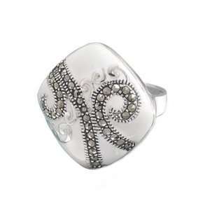  Enamel Ring with Marcasite Diamond Shape Sterling Silver Jewelry