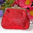 New Metallic Red Faux Leather Kiss Lock Coin Change Pur