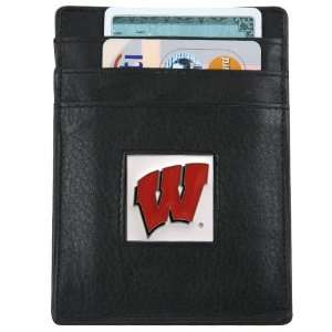  Wisconsin Badgers Black Leather Card Holder & Money Clip 