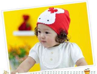 New Baby Girl Beanie Hat Cap Rabbit Front w/ Wig Red  