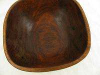 Vintage Hand Carved Wood Wooden Serving/Salad Bowl Square Teak 