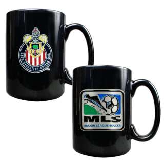 Set of 2 Chivas USA MLS Black Ceramic Mugs w/ MLS Logo  