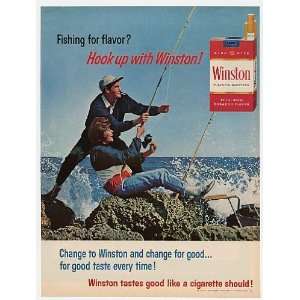  1965 Winston Cigarette Couple Fishing Print Ad (7029 