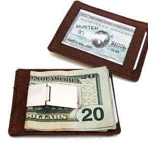 BROWN LEATHER THIN MONEY CLIP Credit Card Wallet Holder  
