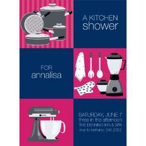  3 Squares Kitchen Shower Navy Pink Invitations