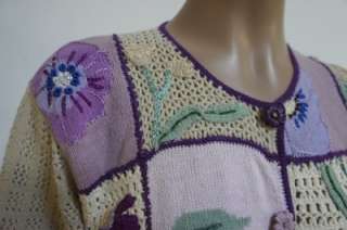 STORYBOOK KNITS Floral Mosaic Beautiful Embellished Cardigan Sweater 