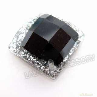 30x Black&Silvery Square Gem Sew on Flatback Bead 24128  