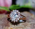 1ct created brilliant diamond & stone shoulder WGP ring uk sz J usa 