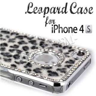BLACK & WHITE BLING DIAMOND LEOPARD CASE COVER BACK FOR APPLE IPHONE 