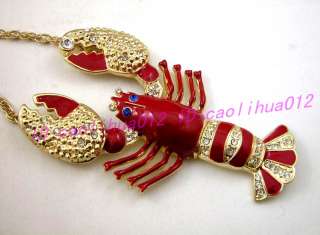 Betsey Johnson Large Red Lobster charms Necklace  