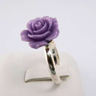 Violet Rose Flower 925 Sterling Silver Fashion Ring Sz7  