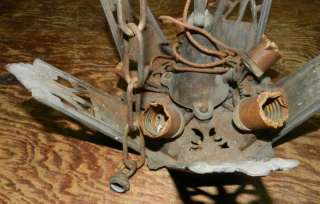 Antique Ornate Iron   SLIP SHADE deco Hanging Light Fixture needs 5 