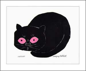 Woodcut Print, black cat Pudding by Margery Niblock  