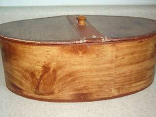 VTG PAPER MACHE OVAL SEWING BOX HINGED TOP WOOD GRAIN  