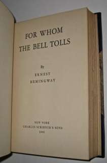 HEMINGWAYs FOR WHOM THE BELLS TOLL 1st FIRST EDITION  
