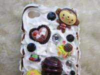 3D Cute Monkey Cream Candy Cake Bling Case for iPhone 4 4S Black or 
