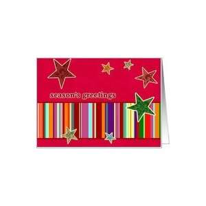 seasons greetings, christmas card, stars, stripes, bright red Card