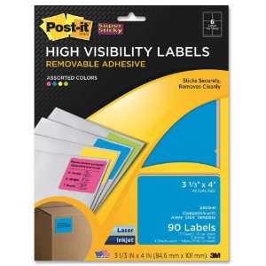  3M 2500H Removable ID Labels, 3 1/3w x 4h, Assorted Neon 
