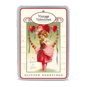  Vintage Valentines Cavallini Glitter Carte Postale in Tin 