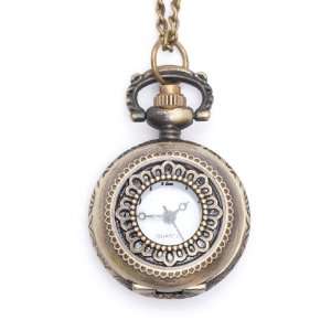 Vintage style round pocket watch locket pendant quartz bronze long 