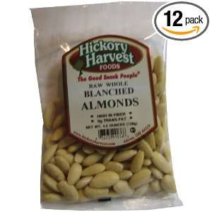 Hickory Harvest Raw Whole Blanched Almonds, 4.5 Ounce Bags (Pack of 12 