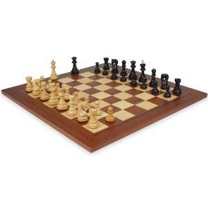   Chess Set in Ebonized Boxwood & Boxwood with Deluxe Mahogany Chess